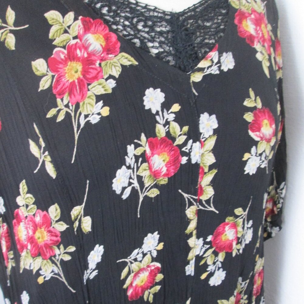 Vintage 80s Nostalgia L Maxi Dress Black Floral Grunge Witchy Whimsigoth